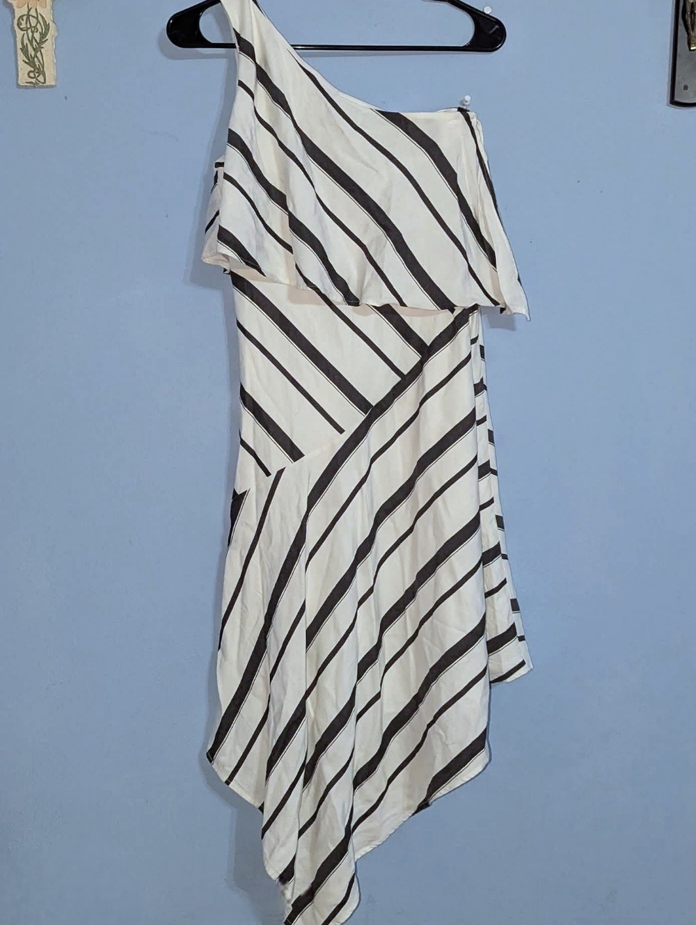 Banana Republic One-Shoulder Black and White Striped Asymmetric Dress